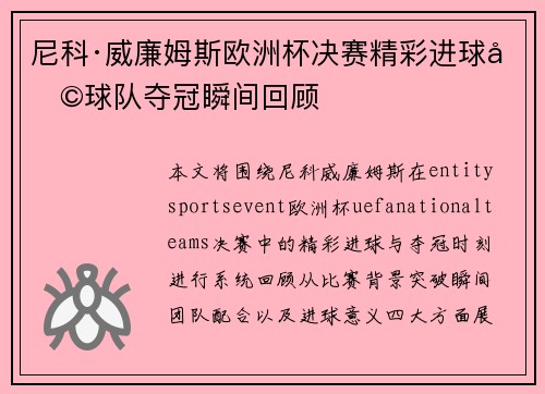 尼科·威廉姆斯欧洲杯决赛精彩进球助球队夺冠瞬间回顾 尼科·威廉姆斯欧洲杯决赛精彩进球助球队夺冠瞬间回顾